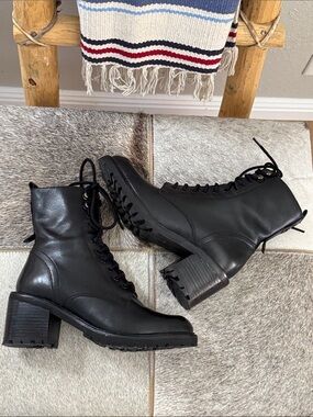Seychelles Black Lace-Up Heeled Combat Boots - Women